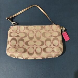 sparkly Coach Tan and Pink Clutch Wristlet
